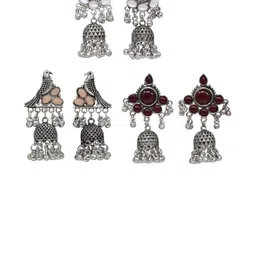 MEIRA JEWELLERY Set Of 2 Silver-Plated Dome Shaped Jhumkas image 2