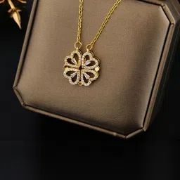 Zaphariq Gold-Plated Cubic Zirconia Studded Open Hearts Magnetic Minimal Necklace-picture-16