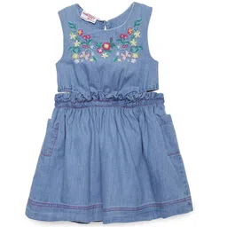 UNDER FOURTEEN ONLY Kids-Girls Embroidered Denim Fit & Flare Knee Length Dress-image-12