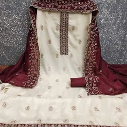 Peachmode Embroidered Unstitched Dress Material image 4