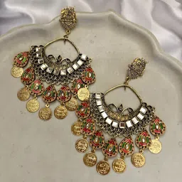 Retrend Jewels Gold-Plated Kundan Studded Contemporary Shaped Chandbalis Earrings image 2