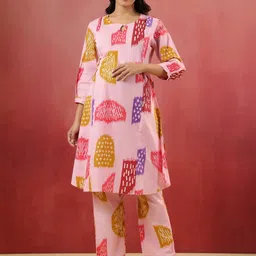 CRAFIQA Pastel Pink Abstract Cotton Maternity Nursing Co-ord Set-picture-14