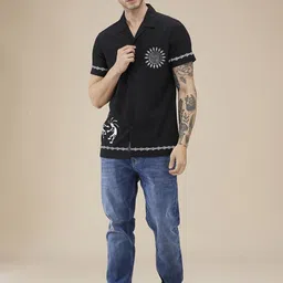 Being Human Men Classic Fit Cuban Collar Graphic Printed Cotton Casual Shirt image 4