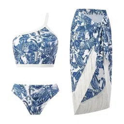 MONRSH Floral Printed One Shoulder Bikini Set With Sarong image 1