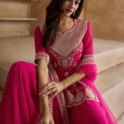 BAESD Women Ethnic Motifs Embroidered Kurta with Sharara & Dupatta image 4