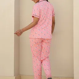 Clt.s Women Graphic Printed Lapel Collar Pure Cotton Shirt & Pyjamas image 5