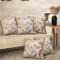 Myntra Elegant Homes Beige & Pink 5 Pieces Floral Square Cotton Cushion Covers-picture-15