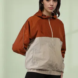 The Roadster Lifestyle Co. Women Hooded Colourblocked Windcheater Bomber Jacket-picture-13