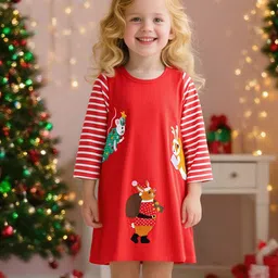 INCLUD Girls Printed Applique Patched A-Line Midi Dress-picture-45