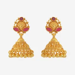 Kushal's Fashion Jewellery 92.5 Pure Silver Gold-Plated Stone Studded Dome Shaped Jhumkas image 2
