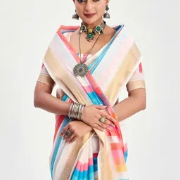 TIRA Striped Linen Blend Handloom Saree image 4