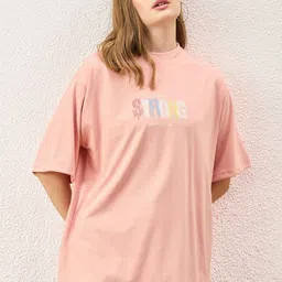 DressBerry Women Typography Printed Round Neck Oversized T-shirt-image-44