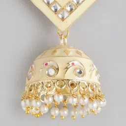 Anouk Gold-Plated Artificial Stone Studded & Beaded Dome Shaped Jhumkas image 3