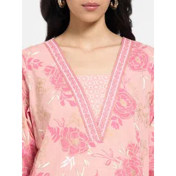 RANGMANCH BY PANTALOONS Floral Printed Square Neck Pure Cotton Straight Kurta image 2