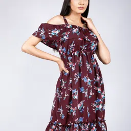 JAIPURI LIBAS Floral Print Off-Shoulder Crepe A-Line Dress image 2