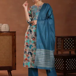 Libas Floral Printed Thread Work Straight Kurta With Trousers & Dupatta-image-33