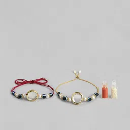 Sangria Kundan Stone Studded & Beaded Evil Eye Bhaiya Bhabhi Rakhi With Roli And Chawal image 2