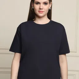 GRACIT Solid Round Neck Short Sleeves Relaxed Fit Cotton T-Shirt-image-5