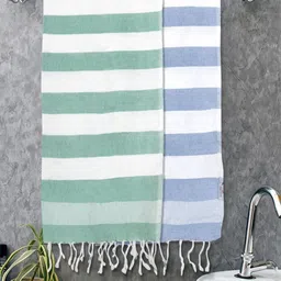FABINALIV White & Green 2 Striped Cotton 225 GSM Bath Towel image 3