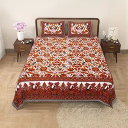 DHANOTA Brown Printed Cotton 180 TC Super King Bedsheet & Pillow Covers 107 " x 107 "-picture-18