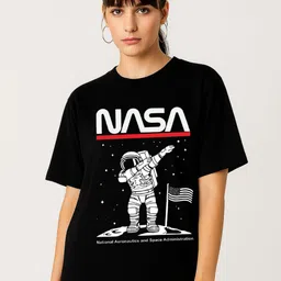 Be Crazy Women NASA Typography Printed Round Neck Pure Cotton Oversized T-shirt-image-23