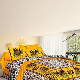 KD PRINTS Yellow & White Ethnic Motifs 180 TC Bedsheet with 2 Pillow Covers-picture-14