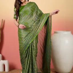 Desi Fusion Solid Striped Zari Saree With Blouse Piece image 3