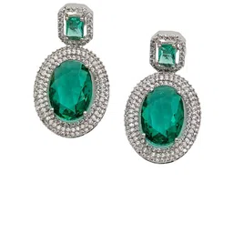 Gemron Jewel Rhodium-Plated American Diamond Studded Contemporary Drop Earrings image 3