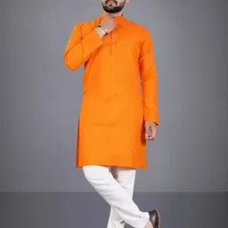 click n buy Shree Dutt Creation Men Solid Straight Kurta (Orange)-picture-14