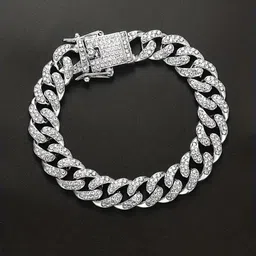 V FASHION JEWELLERY Unisex Cubic Zirconia Silver-Plated Link Bracelet image 1