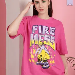 Tromko Women Pack of 2 Pink Panther Graphic Printed Round Neck Cotton Oversized T-shirts-image-29