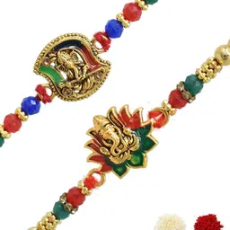 MEIRA JEWELLERY Set Of 2 Beaded Rakhi Comes with Roli Chawal & Card image 4
