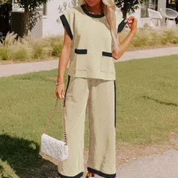 Mast & Harbour Round Neck Short Sleeve Top With Trouser Co-Ords-picture-38