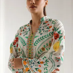 RaFaKHa Floral Printed Mandarin Collar Top With Trousers image 2