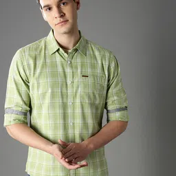 British Club Men Smart Fit Tartan Checked Spread Collar Cotton Casual Shirt-image-55