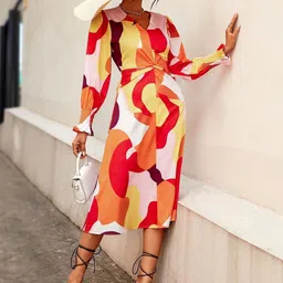 Stylecast X Slyck Abstract Printed Ruffled A-Line Midi Dress-picture-40