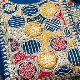 BlissFlair Floral Embroidered Sequinned Chanderi Cotton Unstitched Dress Material image 3