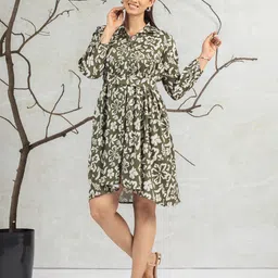 Amarasha Women Shirt Collar Bishop Sleeves Empire Dress image 5