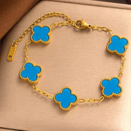 MEENAZ Clover Stainless Steel Gold-Plated American Diamonds Anti Tarnish Link Bracelet image 5