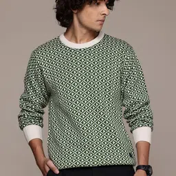 roadster Men Self Design Round Neck Green Sweater-picture-18