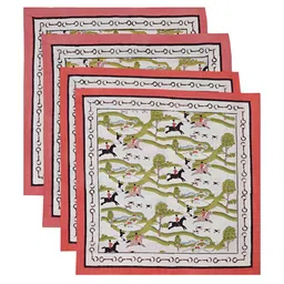 ratan cart TARAN LIVING 4 Pieces White Printed Cotton Table Napkins image 4