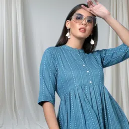 rangrasiya Women A-line Blue Midi/Calf Length Dress image 1