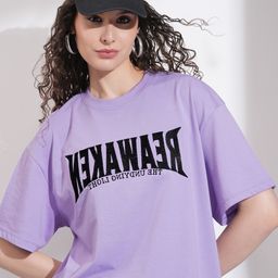 tokyo talkies Women Self Design Round Neck Cotton Blend Purple T-Shirt-picture-21
