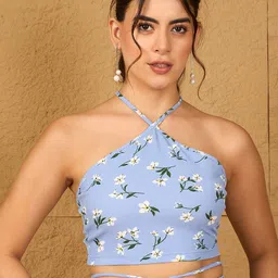 ZYNG Floral Print Halter Neck Styled Back Top image 1