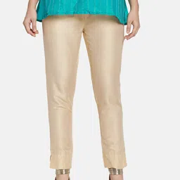Go Colors Women Cream-Coloured Tapered Fit Solid Regular Trousers image 1