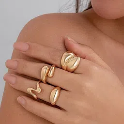 Jewels Galaxy Set Of 4 Gold-Plated Adjustable Finger Ring-picture-19
