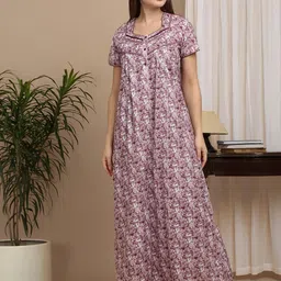 Sweet Dreams Women Floral Printed Pure Cotton Nightdress image 5