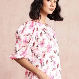 all about you Satin-Finish Floral Print Puff Sleeves Top image 3