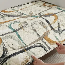 HOKIPO Beige & Green Printed Polyester 1 Piece Sofa Cover image 3