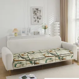 HOKIPO Beige & Green Printed Polyester 1 Piece Sofa Cover image 2